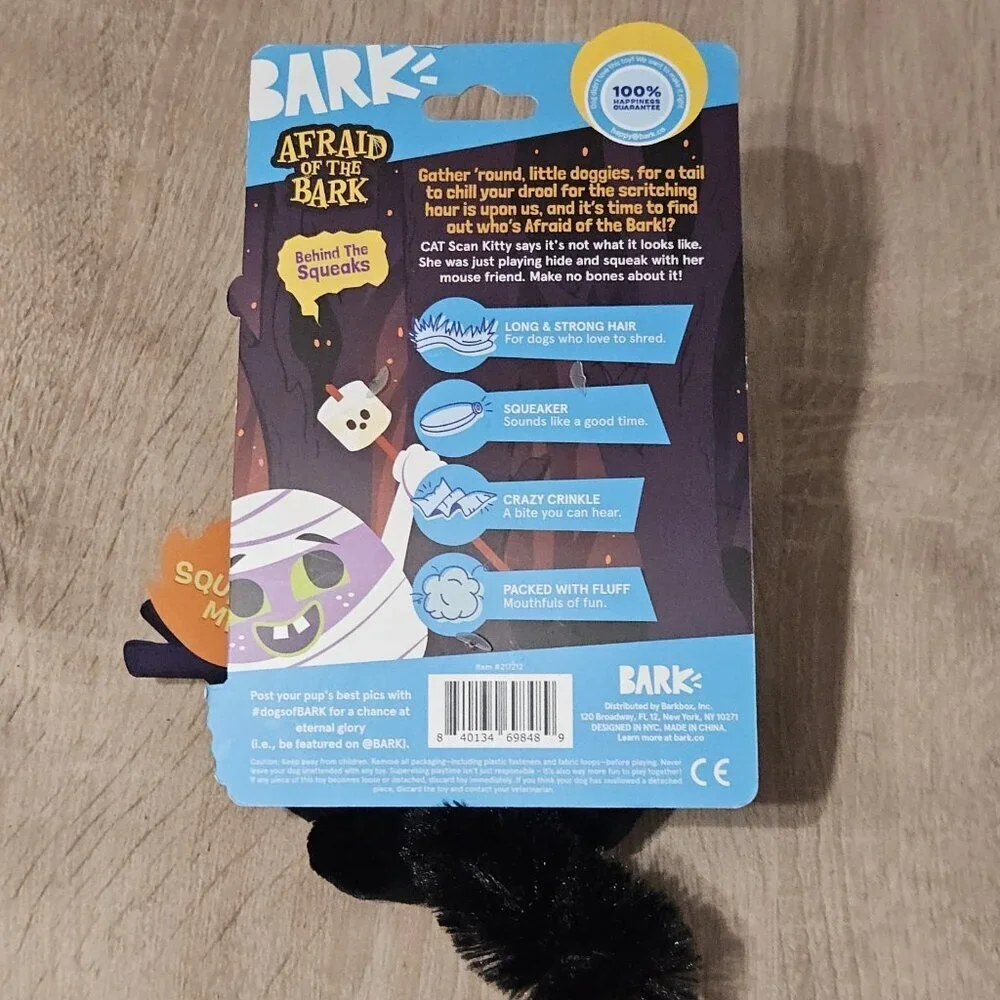 New Bark Squeak It! Halloween Black CAT Scan  Kitty All Size Dog Toy Squeaker